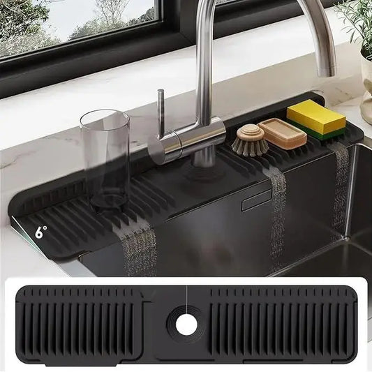 Silicone Adjustable Faucet Splash Guard, Foldable Sink Sponge Draining Pad, Multi-Functional Home Organizer for Kitchen Use