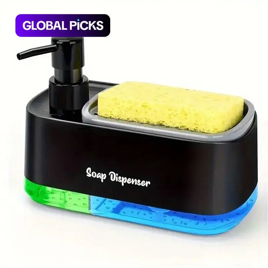 2-In-1 Soap Dispenser with Sponge Holder, 1 Count Sink Countertop Organizer, Dishwashing Liquid Dispenser for Kitchen and Bathroom, Bathroom Accessory, Pump #GLOBAL PICKS