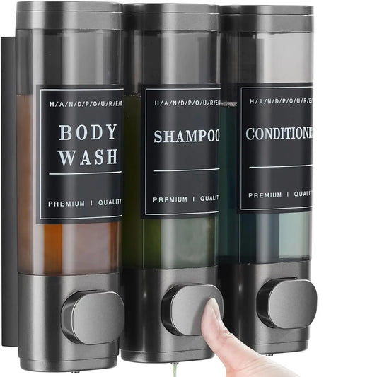 Zoronk Shampoo and Conditioner Dispenser,Shower Soap Dispenser Transparent 3 Chamber No Drill Wall-Mounted Shampoo Dispenser for Shower Luxury Wall Mounted Shower Dispenser for Bathroom Hotel Large Capacity,Dark Gray Home Goods Black